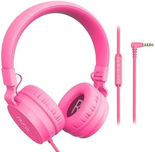 PuroBasic Volume Limiting Wired Headphones for Kids, Boys, Girls 2+ Foldable & Adjustable Headband, Compatible with iPad, iPhone, Android, PC & Mac – by Puro Sound Labs (Pink)