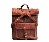 23" Brown Leather Backpack Vintage Rucksack Laptop Bag Water Resistant Roll Top College Bookbag Comfortable Lightweight Travel Hiking/Picnic for Men