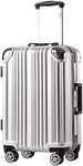 Coolife Luggage Aluminium Frame Suitcase TSA Lock 100% PC 20in 24in 28in (Sliver, M(24in))