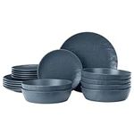 Navaris Linen Artisan Dinnerware Set (18 Pieces) - Plate and Bowl Set for 6 People with Dinner Plates, Side Plates and Pasta Bowls - Smokey Blue