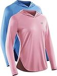 Neleus Women's Dry Fit Workout Running Long Sleeve Shirt, 8090# 2 Pack,blue/Pink, Large