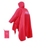 Waterproof Lightweight Reusable Rain Poncho with Adjustable Hood and Arms for Hiking, Camping, Multifunctional Raincoat for Men Women Adults, Large (Red)