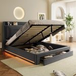 Kayan Ottoman Storage Bed with Hydraulic Lever and Drawers, Upholstered Double Bed 135 x 190cm with LED Lighting, Velvet Ottoman Lift Up Double Bed Frame, 4FT6, No Mattress (Dark Gray, 135 x 190cm)