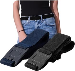 BELTAWAY Easily Adjustable Elastic Flat Buckle No Show Belts for Women – Stretch, Low Profile Design, Soft - Ideal for Jeans, Pants 2 Pack PLUS Black Belt & Denim Belt