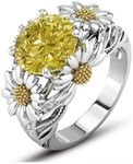 Lzz Fashion Lady 925 Sterling Silver Ring 3.5ct Citrine Daisy Ring Cubic Zirconia Sunflower Flower Wedding Ring Size 6-10 (US Code 9)