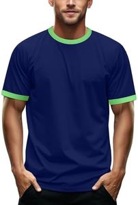 Zengjo Men's Ringer Tee Crewneck Athletic T Shirts Short Sleeve Sport Shirt for Men(Navy/Lime,XL)