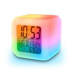 DIGSMORDEN Magic Digital Calendar, Timer Watch, Temperature Light Operated LED Plastic Alarm Clock with Automatic 7 Color Changing (White, 7.5x7.5x7.5 cm)