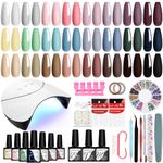 VANREESA Gel Nail Kit, 24 Colours Gel Nail Polish Set with Lamp Starter Kit Brown Red Dark Gel Nail Polish Kit Gel Polish Nail Set Nail Art Set Gifts for Women