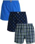 U.S. Polo Assn. Men's Underwear – Woven Boxers with Functional Fly (3 Pack), Green Plaid/Nebulous Blue/Medeival Blue, M