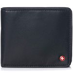 Alpine Swiss RFID Protected Men’s Max Coin Pocket Bifold Wallet with Divided Bill Section Camden Collection Soft Nappa Black