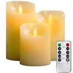 YIWER LED Candles,Flameless Candles 4" 5" 6" Real Wax Battery Candle Pillars, 10 Key Remote Control with 24 Hour Timer Function (Ivory,3)