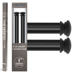 Deco Window 2 Pack 36"-66" Extendable Curtain Rod for Door & Windows Adjustable Length Heavy Duty Iron Drapery Rod with End Cap Finials (1” Diameter,Black)