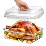 4800 ML / 163 oz / 21 Cup LARGE Glass Food Storage Container with Airtight Locking Lid. Ideal Storing food, Vegetables, Fruits. Baking Casserole, Lasagna, Roasting Turkey, Chicken BPA Free Oven Safe