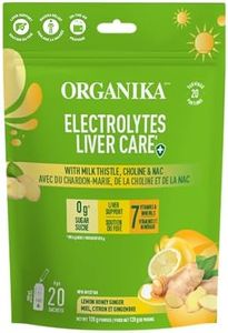 Organika Electrolytes Liver Care - with Milk Thistle, Choline, and NAC - Lemon Honey Ginger Flavour - Liver Support + Protection, Electrolyte Balance, Immune Support, Sugar-Free - 20 x 6g Sachets