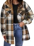 IN'VOLAND Plus Size Winter Coats for Women Button Down Plaid Flannel Shirts Warm Fleece Jacket