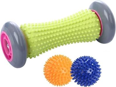 Foot Roller Massage Ball for Relief Plantar Fasciitis and Reflexology Massager for Deep Tissue Acupresssure Recovery for PLA Relax Foot Back Leg Hand Tight Muscle, 1 roller and 2 Spiky Balls