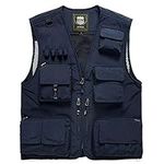 Men's Mesh Quick-Dry Fishing Vest Outdoor Hunting Climbing Traveling Photography Cargo Waistcoat with Multi-Pockets Navy, US XL