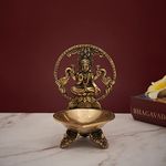 DecorTwist Brass Diya for Puja (5.9Inch, 720Grams) Pure Brass Lakshmi Diya in Gold Antique Finished Deepak Oil Lamp for Home, Temple, Diya for Diwali Return Gifts Decorative Items for Home Decor