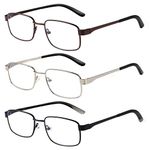 3-Pack Metal Reading Glasses Men and Women Full Frame Metal Readers Anti Glare UV Ray Filter Eyeglasses (3 Mix, 3.50)