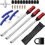 YINGJEE 14.5inch Tire Spoons Motorcycle, Dirt Bike Tire Spoon Set, Professional Tire Changing Spoons Lever Iron Tool Kit with Durable Bag & 3 Tire Irons & 3 Rim Protectors & 1 Valve Core and Caps Set…