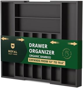Bamboo Kitchen Drawer Organizer - Expandable Silverware Organizer/Utensil Holder and Cutlery Tray with Grooved Drawer Dividers for Flatware and Kitchen Utensils (9 Slots, Black)