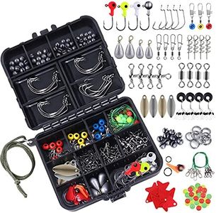 TOPFORT 187/343pcs Fishing Accessories Kit, Including Jig Hooks, Bullet Bass Casting Sinker Weights, Fishing Swivels Snaps, Sinker Slides, Fishing Set with Tackle Box