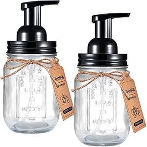 Mason Jar Foaming Soap Dispenser - Rustproof Stainless Steel Mason Jar Lid and Foaming Soap Pump,Best Hand Foam Soap Dispenser Glass for Bathroom Vanities or Kitchen Sink,Countertops - Black (2 Pack)