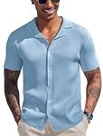 COOFANDY Men's Casual Shirts Short Sleeve Knit Button Down Shirt for Men Wedding Beach Vacation Party Hippie Fashion Cuban Tops