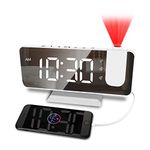 Projection Alarm Clock for Bedroom,7.4 inch Large LED Alarm Clock with Projection on Ceiling, 180°Projector, USB Charger, Dimmer, Dual Alarm Clock for Bedroom Desk Decor（Plug not Included）