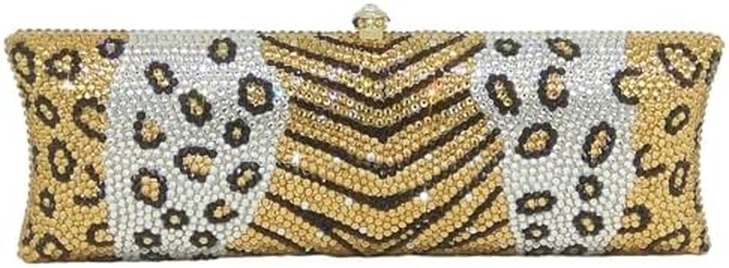 Boutique De FGG Long Rhinestone Clutch Bag Evening Minaudiere Handbags Crystal Clutch Purses for Women Wedding Prom,Mini,Leopard