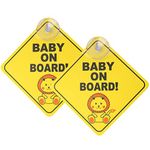 kuou 2 pcs Baby on Board Car Warning, Baby on Board Sticker Sign for Car Warning with Suction Cups