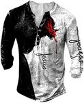 Shirts for Men Graphic Tee,Y2K Goth Tops Graphic Distressed Retro Button Up Shirts Long Sleeve Slim Fit T Shirts Blouses Black 3XL