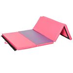 Soozier 4'x6'x2'' Folding Gymnastics Tumbling Mat, Exercise Mat with Carrying Handles for Yoga, MMA, Martial Arts, Stretching, Core Workouts, Pink and Purple