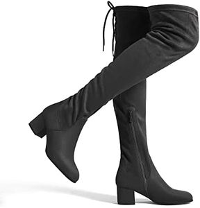 DREAM PAIRS Stivali sopra Il Ginocchio da Donna con Gambo Lungo in Pelle Scamosciata Caldi al Ginocchio con Tacco a Blocco da 5 cm Grigio/Scamosciato Laurence-E Taglia 39 (EUR)