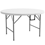 Outsunny Φ48 Folding Patio Table, Outdoor HDPE Picnic Table, Card Table for 6, Round Folding Banquet with Metal Frame, White