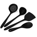 Baskety Silicone Spatula Set | 4 Versatile Tools Cooking, Baking and Mixing Non-Stick & Heat Resistant | Strong Stainless Steel Core Kitchen Utensils (Black)