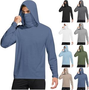 Sun Shirts for Men Mens UPF 50+ Sun Hoodie with Mask Long Sleeve Fishing Shirts Lightweight Cooling UV Protection Tops with Thumb Hole Navy