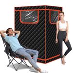 Smartmak Portable Dry Sauna, X-Large Sauna Tent, 1 or 2 Person Dry Sauna for Home, with Adjustable Folding Chair, Remote Control, LED Lights(Black-2 Person)