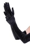 Mealah Womens Long Opera Velvet Party Gloves 1920s Flapper Elbow Banquet Gloves, Black-velvet, 53cm