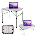 Folding Computer Desk for Small Spaces, Height Adjustable PC Laptop Bed Side Table, Compact Simple Study Writing Desk Home Office Meeting Workstation Small Foldable Table, 2ft x1.5ft x 1ft/2ft