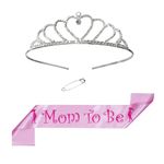 Mom to Be pink Sash with heart Rhinstone Heart Shape crown tiara set 2 pc combo set for Beautiful Mom to Be | Decoration set