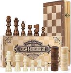 Peradix Chess Set and Draughts Board Games 2 in 1 Set | 38x38cm Magnetic Foldable Wooden Chess Board | 2 Extral Queen | Handmade Chess Toys Gift for Kids and Adult