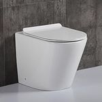 Robanmoa Modern Back to Wall Toilet Rimless BTW WC Pan White Ceramic in-Wall Concealed Cistern and Slim Soft Close Seat Bathroom Toilets…