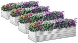 PrimeZone Raised Garden Beds Outdoor - 4 Packs 8x4x2 Ft Galvanized Metal Planter Boxes, Large Heavy Deep Root Gardening Planter Bed for Vegetables, Flowers, Herbs, 478 Gallon Capacity, Silver