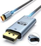 VisionSync USB C to DisplayPort 1.4 Cable 6.6Ft[HDR, 8K@60Hz, 4K@144Hz, 2K@240Hz],Type C to DP1.4 Cable with 100W PD Female Port,Compatible with Thunderbolt 3/4,for Phones,Tablets and Laptops