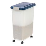 IRIS USA Airtight Dog Food Storage Container, Up to 17 Kg, Attachable Wheels, For Dog Cat Bird and Other Pet Food Storage Bin, Keep Fresh, Easy Mobility, BPA Free, Navy/Pearl