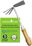 Garden Guru Eco Hand Cultivator Hoe Tiller Tool - 100% Recycled Stainless Steel - Rust Resistant - FSC Certified Wood Ergonomic Handle -Great for Gardening Cultivating Loosening Weeding