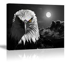 Cool Eagle Wall Art Decor for Bedroom, PIY Fierce Bald Eagle Under Moon Night Picture, Awesome Black and White Canvas Prints Decor Artwork (1" Thick, Waterproof, Bracket Fixed Ready to Hang)