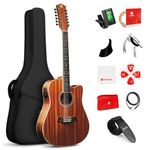 Vangoa 12 String Guitar, Twelve String Acoustic Electric Cutaway Guitar Bundle for Beginner Adults Teens, Sapele Body, Upgraded Starter Kit, Brown Gloss