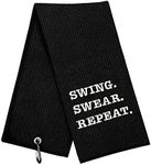 Funny Golf Towel, Swing Swear Repeat, Golf Gifts for Men - Golf Accessories for Men, Embroidered Golf Towels for Golf Bags with Clip, Black